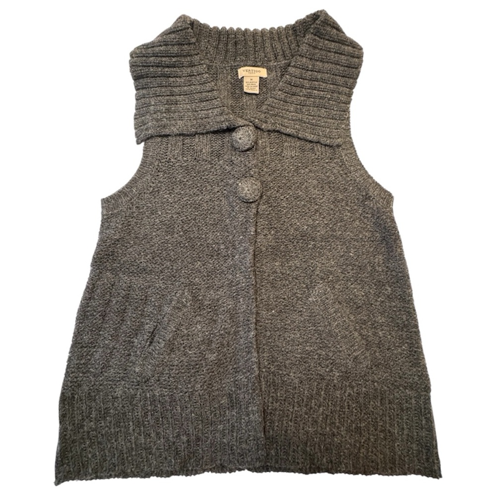Vertigo Paris Charcoal Gray Sweater Vest Wool‎ Cardigan Cabincore